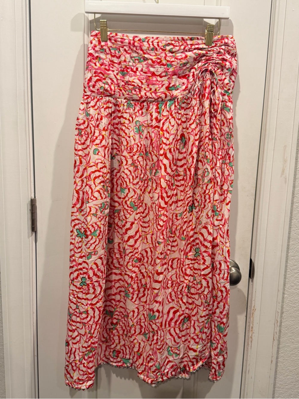 Pink & Red Floral Maxi Skirt with Turquoise Accents